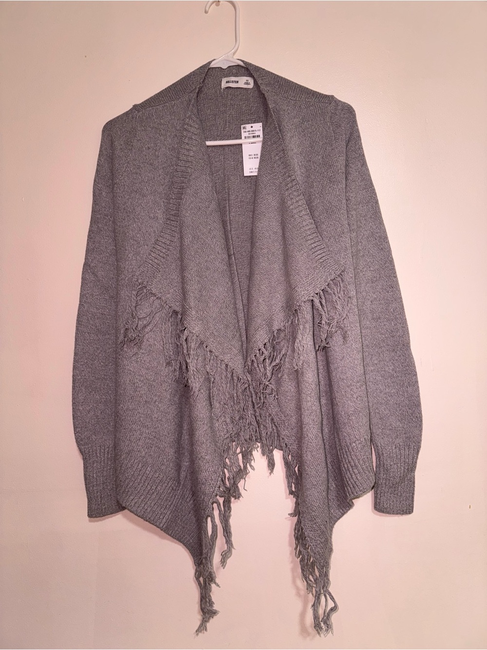 Hollister Gray Open-Front Fringe Cardigan